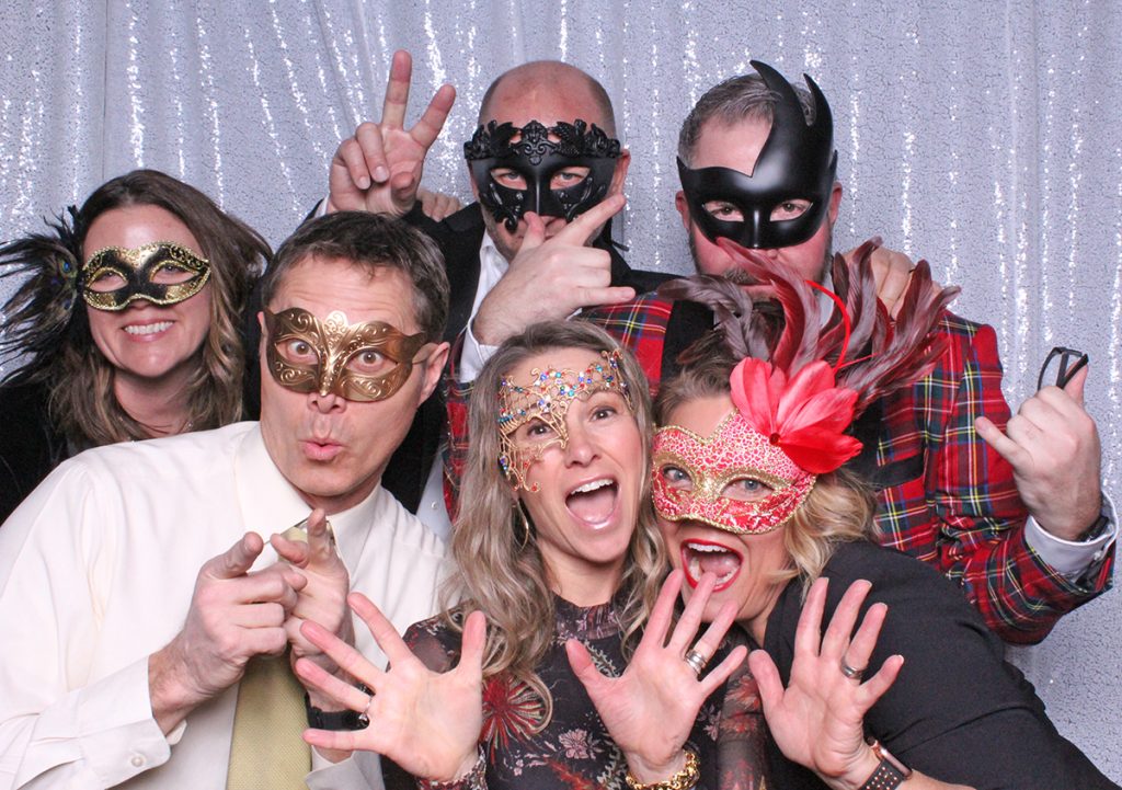 Fun group taking a selfie with the Party Photo Booth